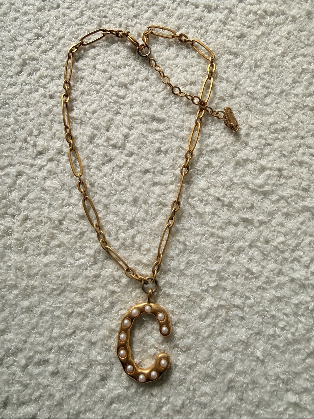 Gold Letter C Pendant Necklace with Pearl Accents - Women Jewelry